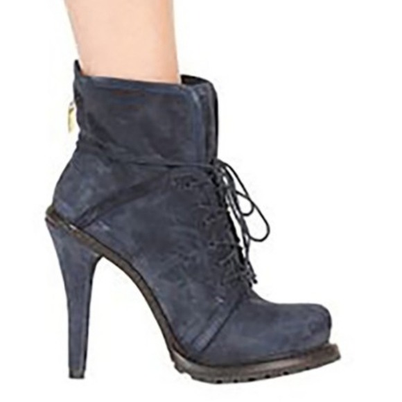 Elizabeth and James Navy Suede Leather Platform Boots Size 10 - Picture 1 of 16